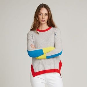 Autumn Cashmere Hi Lo Color Blocked Crew Sweater in Fog/Multi